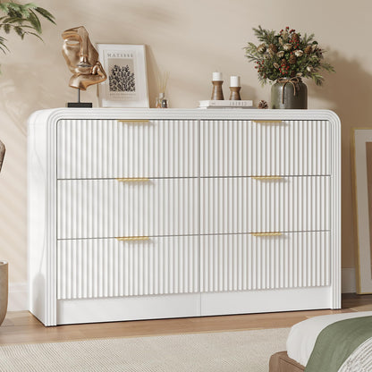 Decofy 47" W Fluted 6-Drawer Dresser for Bedroom, Walnut