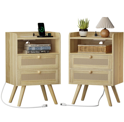 SUPERJARE Nightstands Set of 2, Night Stands with Charging Station