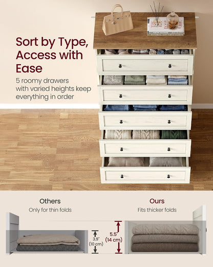 VASAGLE 5-Drawer Dresser, Chest of Drawers, 31.5 x 15.7 x 47.4 in