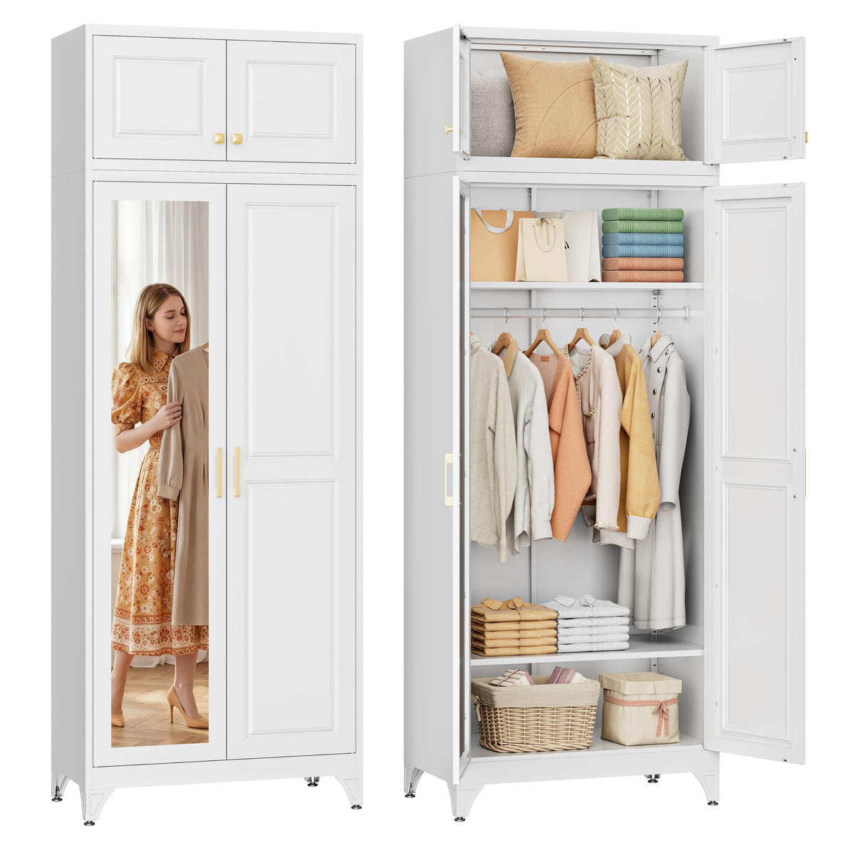 SteeLoong Metal Wardrobe Cabinet,Armoire Wardrobe Closet with Hanging Rod