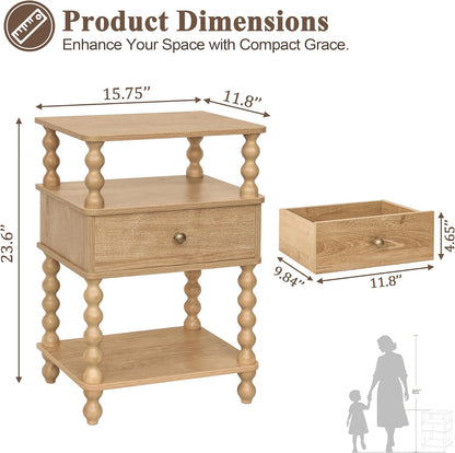 AWASEN Nightstand with Drawer, Walnut Bedside Table with Storage, End Table