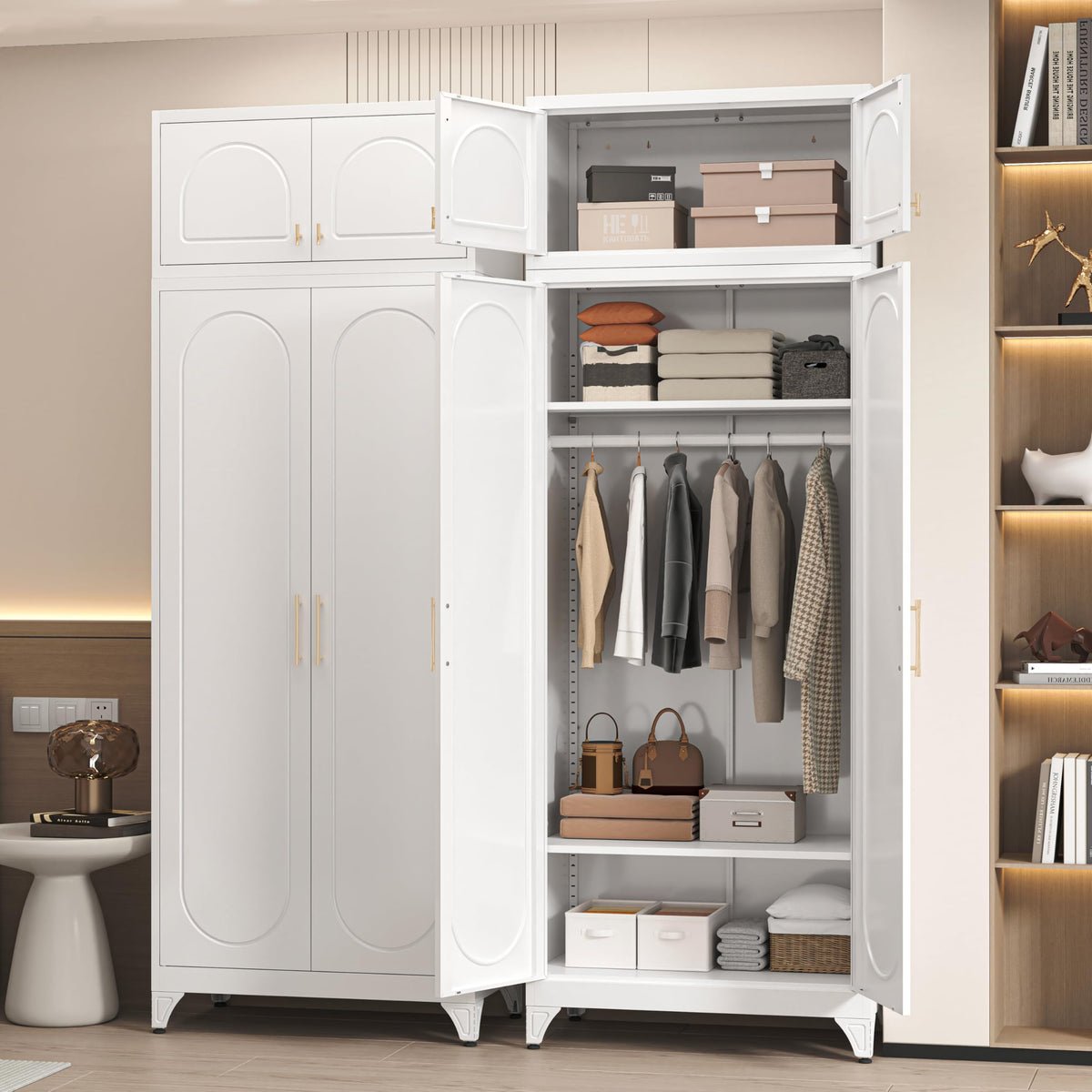 71" Black Metal Armoire Wardrobe Closet with Panel Doors