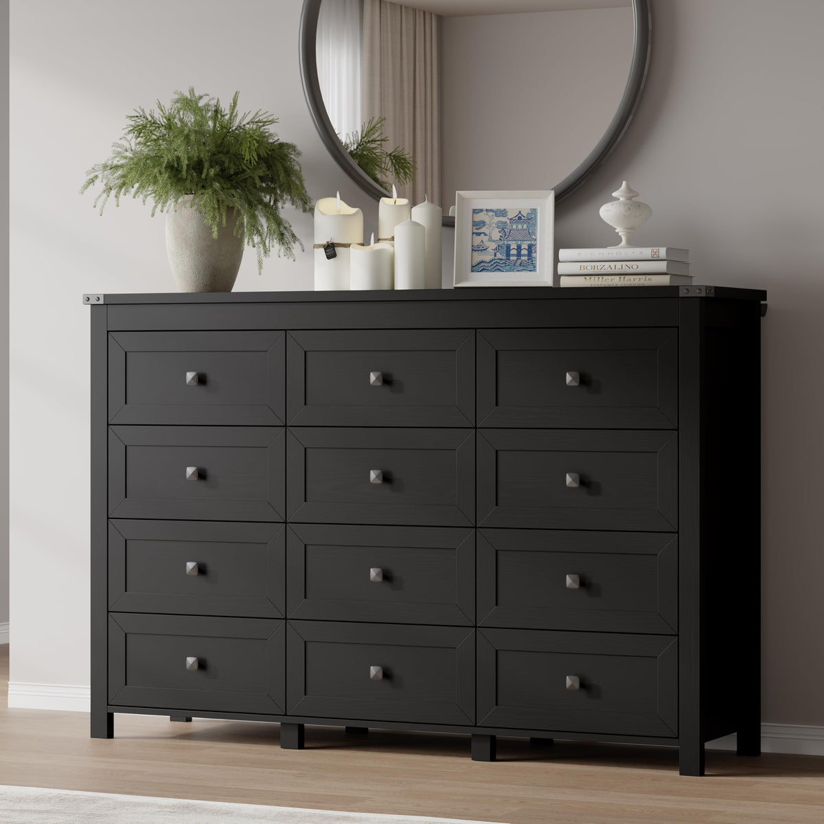 BORNOON 9-Drawer Dresser, Modern Wooden Storage Chest of Drawers, Dresser TV Stand, Wood Drawer Organizer with Metal Handles for Bedroom, Living Room, Hallway