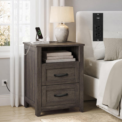 VASAGLE Set of 2 Nightstands with 2 Drawers and Charging Station