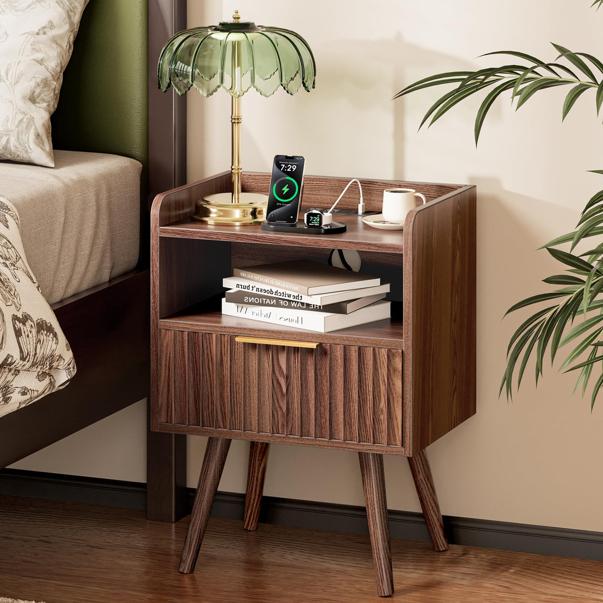 Huuger Nightstand Set of 2 with Charging Station, USB-C Port, End Tables