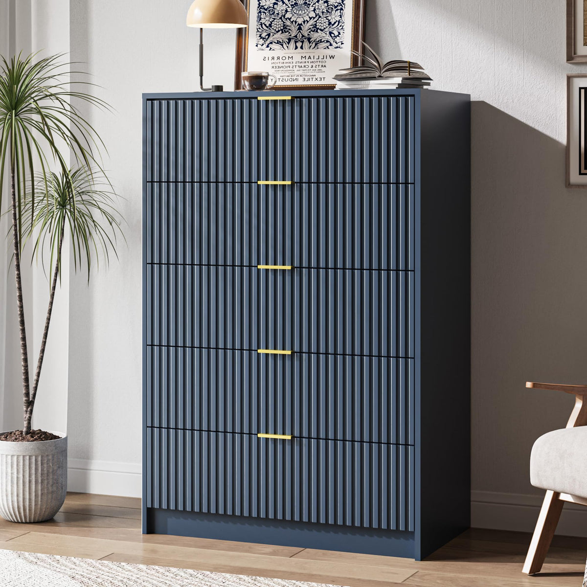 MAISONARIA 55" Wide Fluted 6-Drawer Double Dresser for Bedroom, Black