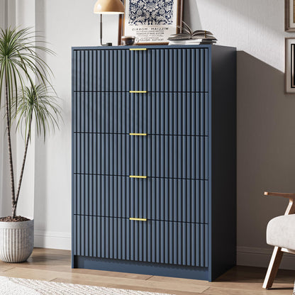 MAISONARIA 55" Wide Fluted 6-Drawer Double Dresser for Bedroom, Black