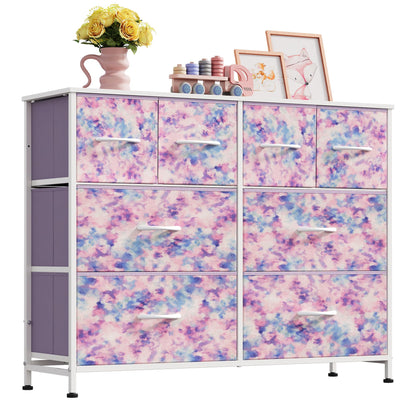 WLIVE Wide Dresser for Bedroom, 8 Drawer Chest of Drawers, Black Wood Grain