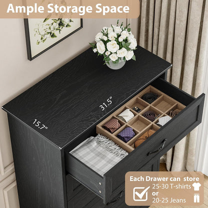 Garvee Farmhouse Wood 43.9" Tall 5 Drawer Dresser for Bedroom, Black