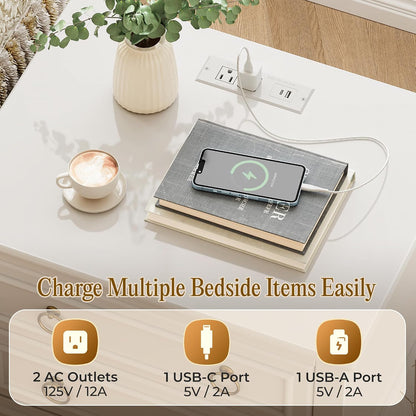 Huuger 27.6 Inch Tall Nightstand with Charging Station, USB-C Port