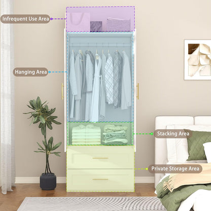 White Armoire Wardrobe Closet with 2 Drawers, 75" Tall x 31.5" Wide