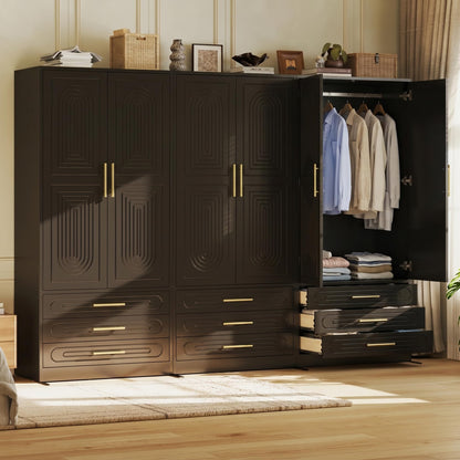 4 Doors Armoire Wardrobe Closet with Drawer & Doors, 71 inch Tall Wardrobe