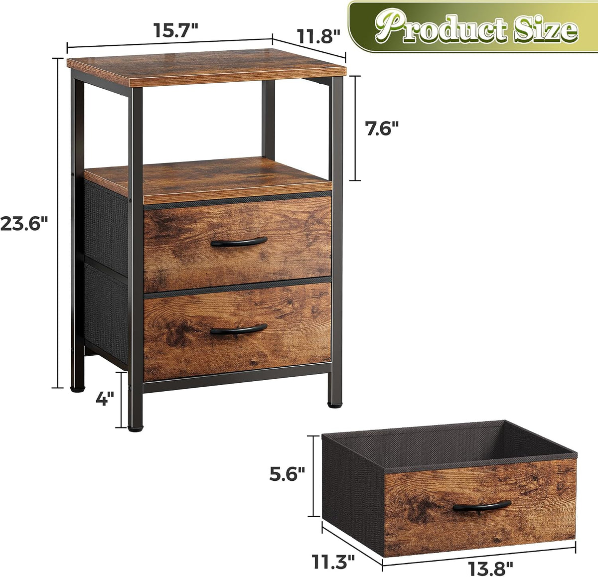 Huuger Night Stand Set of 2, Nightstand with 2 Drawers, Bedside Table