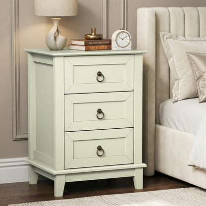 RoyalCraft Farmhouse Tall Nightstand Set of 2, Painted Wooden Bedside End Table with 3 Storage Drawers, Rustic Side Table for Bedroom, Light Green