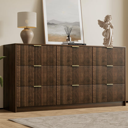 Furniway 55" Wide Green Dresser for Bedroom, Fluted 8 Drawer Dresser
