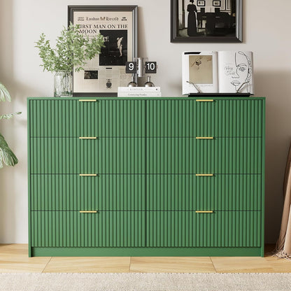 Furniway 55" Wide Green Dresser for Bedroom, Fluted 8 Drawer Dresser