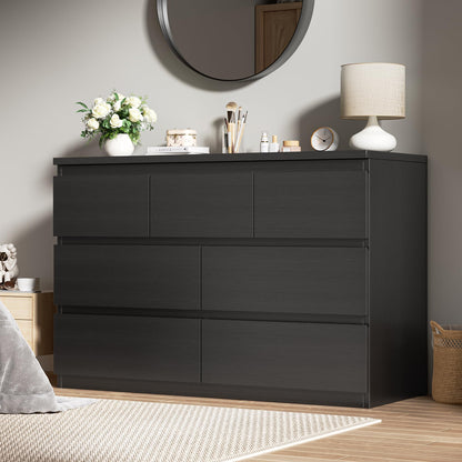 Jocoevol Modern White 7 Drawer Dresser for Bedroom, Simply Chest of Drawers, Wood Storage Dresser with Deep Drawers for Living Room Hallway Entryway, White