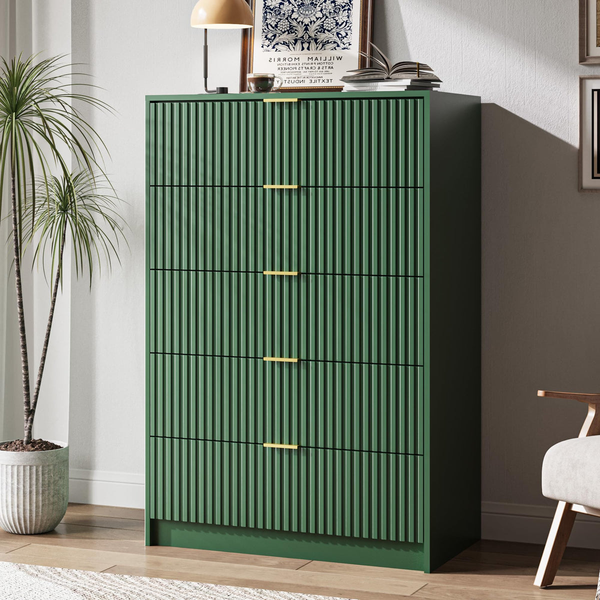 MAISONARIA 55" Wide Fluted 6-Drawer Double Dresser for Bedroom, Black