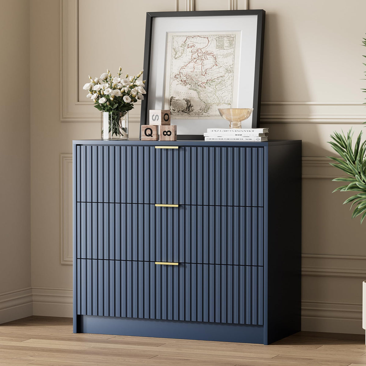 Furniway 55" Wide Green Dresser for Bedroom, Fluted 8 Drawer Dresser