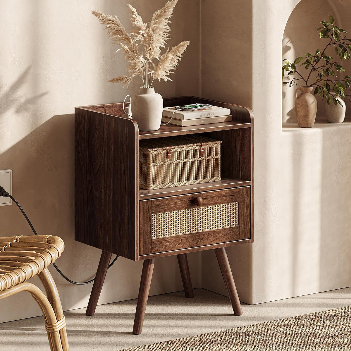 SUPERJARE Nightstands Set of 2, Night Stands with Charging Station
