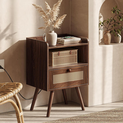 SUPERJARE Nightstands Set of 2, Night Stands with Charging Station
