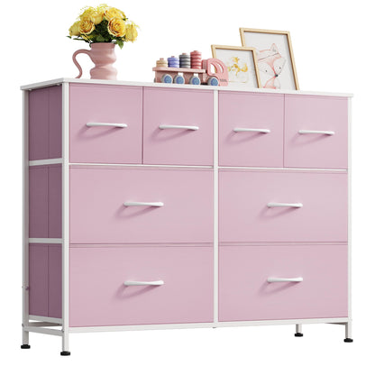 WLIVE Wide Dresser for Bedroom, 8 Drawer Chest of Drawers, Black Wood Grain