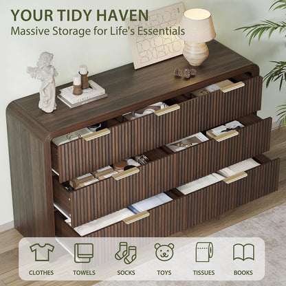 Decofy 55" W Fluted 7-Drawer Dresser for Bedroom, Walnut