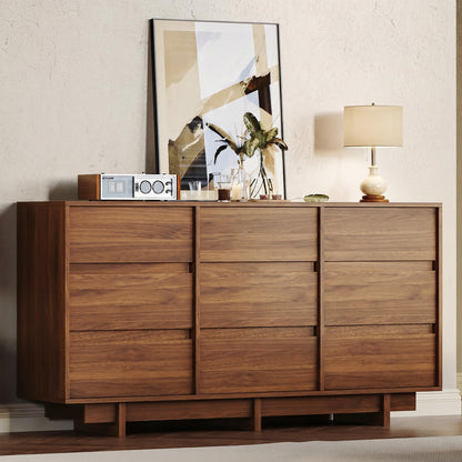 HOUROM Walnut Dresser for Bedroom, 59in Modern 9 Drawer Chest of Drawers