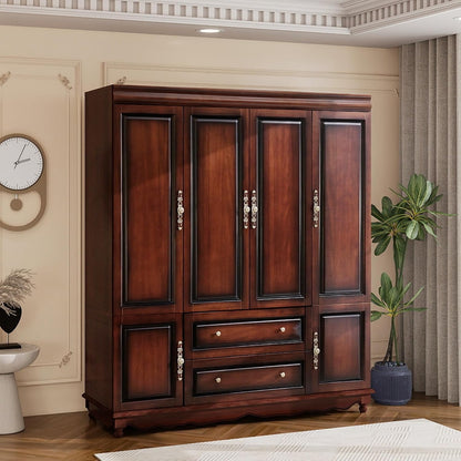 Solid Wood Armoire Wardrobe Closet, Cherry Finish Bedroom Storage
