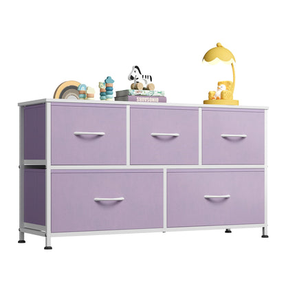 WLIVE Wide Dresser for Bedroom, 5 Drawer Chest of Drawers, Dark Grey
