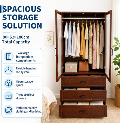 Garvee 71'' Armoire Wardrobe Closet with 3Drawers,Farmhouse Wardrobe Closet