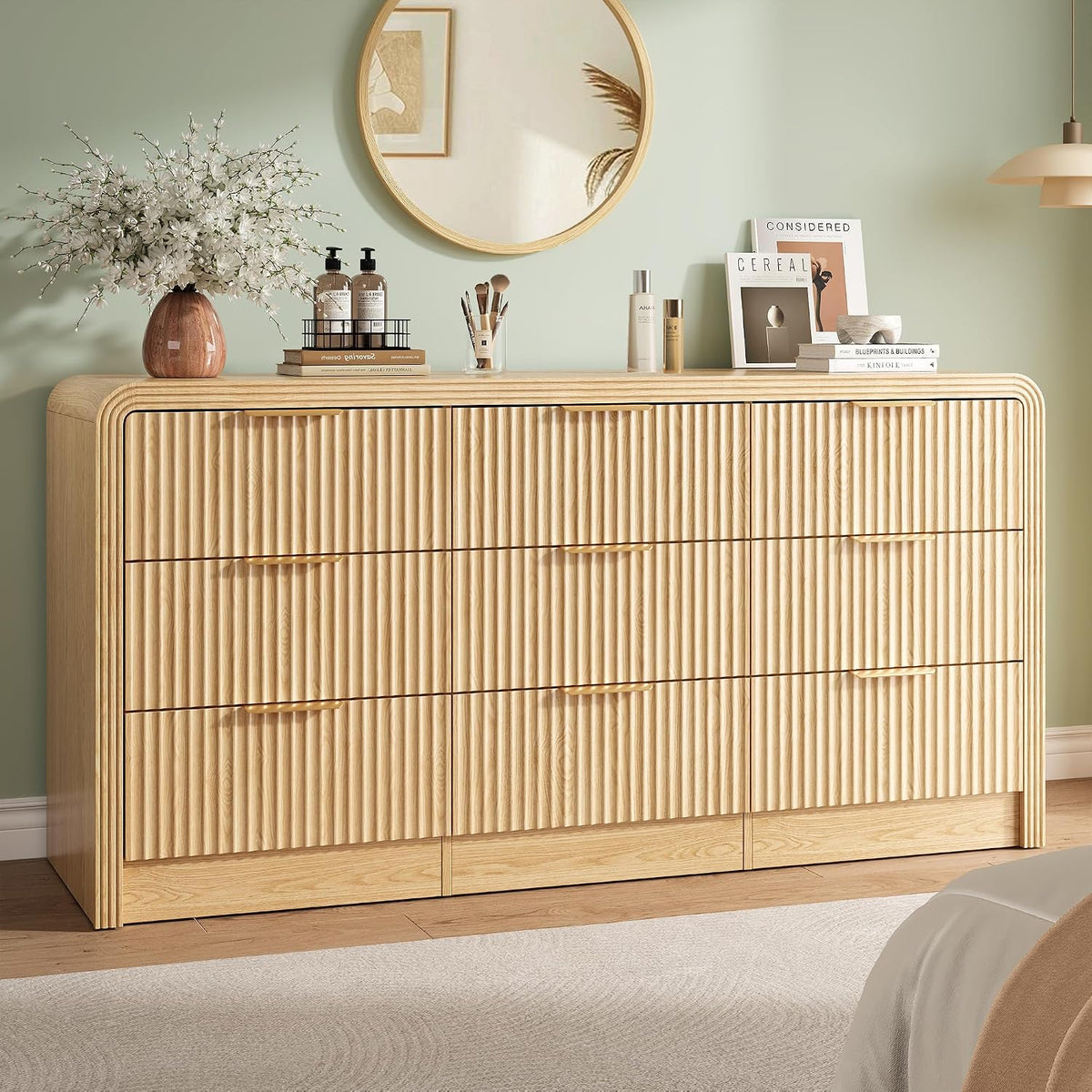 Decofy Fluted 9 Drawers Dresser, 63'' Wide Chest of Drawers for Bedroom