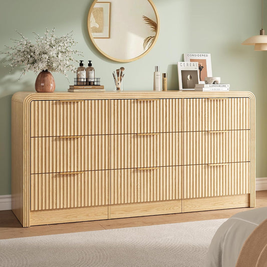 Decofy Fluted 9 Drawers Dresser, 63'' Wide Chest of Drawers for Bedroom
