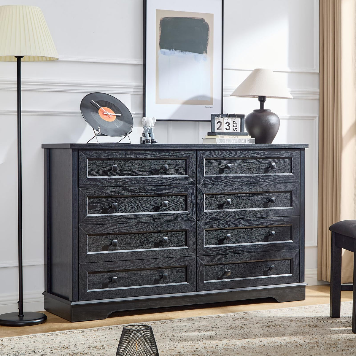 SOOWERY Farmhouse Dresser for Bedroom, Tall Chest of Drawers, Dark Cherry