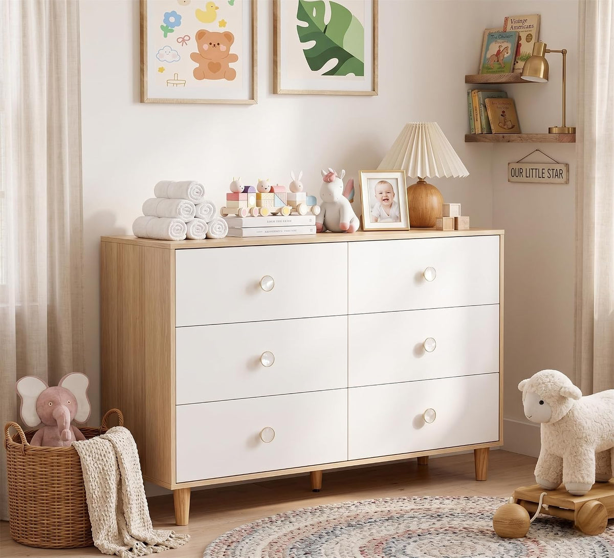 White Baby Dresser for Bedroom, 6 Drawer Organizer for Closet Storage
