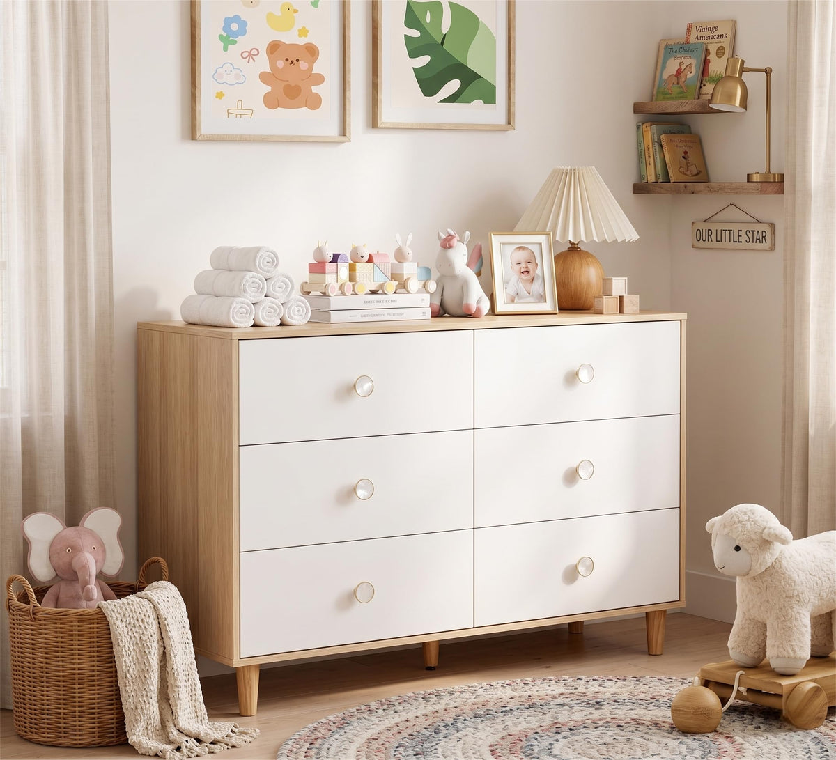 White Baby Dresser for Bedroom, 6 Drawer Organizer for Closet Storage