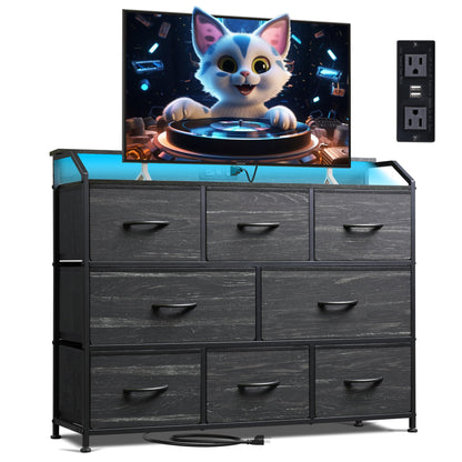 WLIVE Wide Dresser for Bedroom, 8 Drawer Chest of Drawers, Black Wood Grain