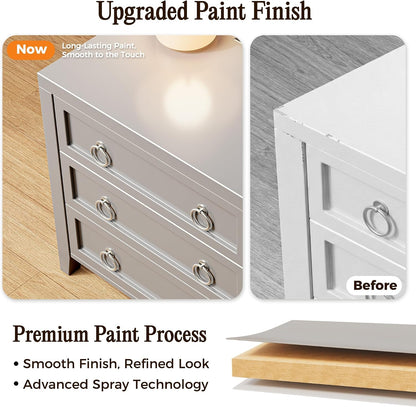 Huuger Paint Night Stand with Charger Station, 3 Drawer Nightstand Set of 2