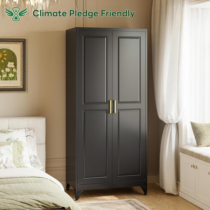71" Black Metal Armoire Wardrobe Closet with Panel Doors