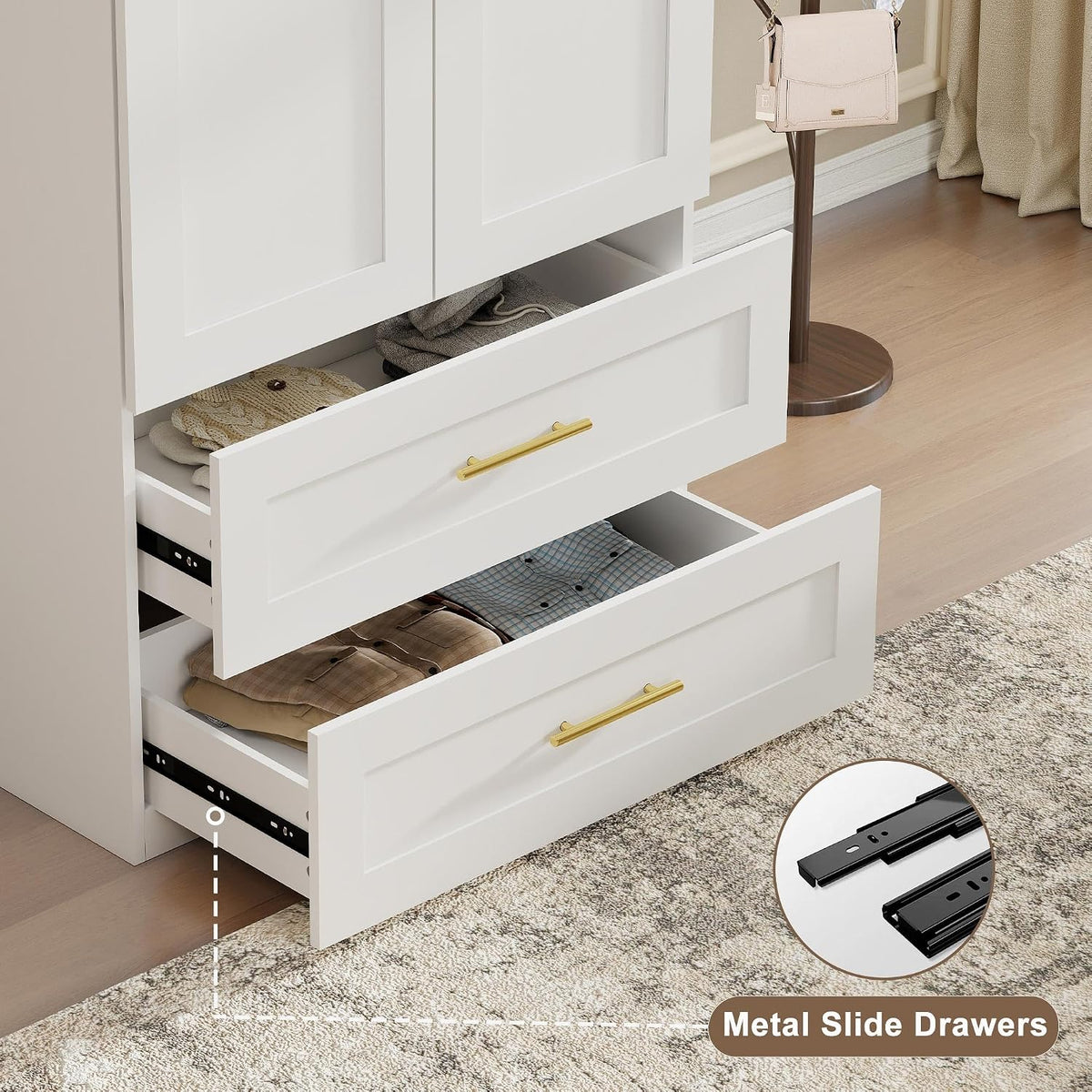 White Armoire Wardrobe Closet with 2 Drawers, 75" Tall x 31.5" Wide