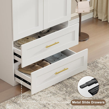 White Armoire Wardrobe Closet with 2 Drawers, 75" Tall x 31.5" Wide