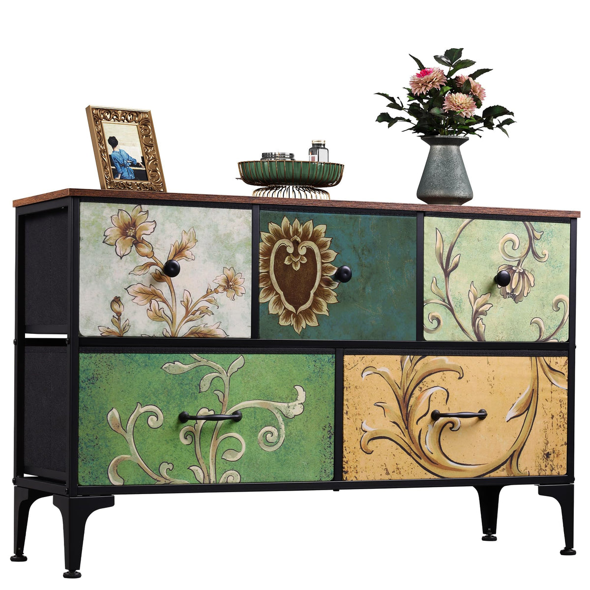 WLIVE Wide Dresser for Bedroom, 5 Drawer Chest of Drawers, Dark Grey
