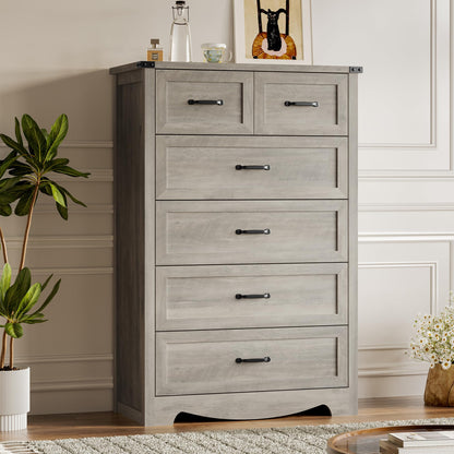 BORNOON 6-Drawer Dresser for Bedroom, Modern Wooden Chest of Drawers with Metal Handles, Anti-Tipping Design, Sturdy and Stable Storage Organizer for Living Room, Entryway, Home Office