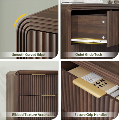 Decofy 55" W Fluted 7-Drawer Dresser for Bedroom, Walnut