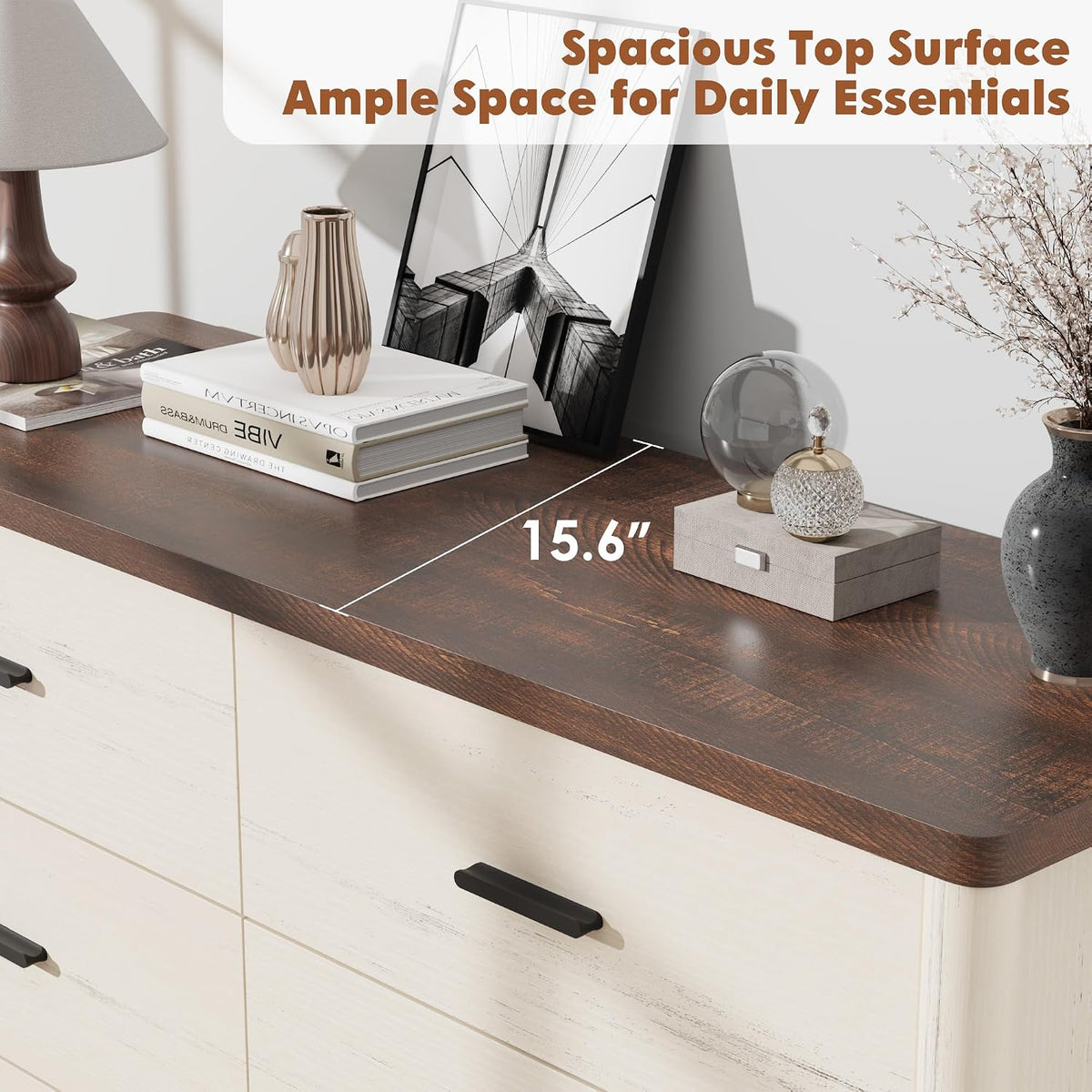 Garvee 6 Drawer Dresser, Wooden Storage Chest of Drawers, White & Brown