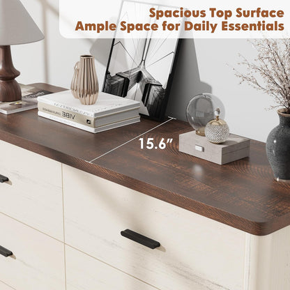 Garvee 6 Drawer Dresser, Wooden Storage Chest of Drawers, White & Brown