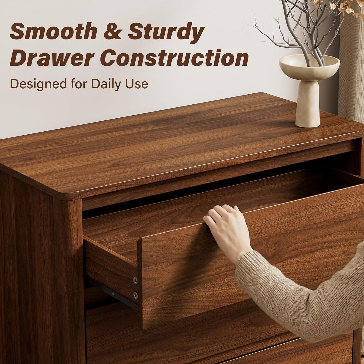 Furniway 31.5" Wide 3 Drawer Wood Dresser for Bedroom with Legs, Walnut