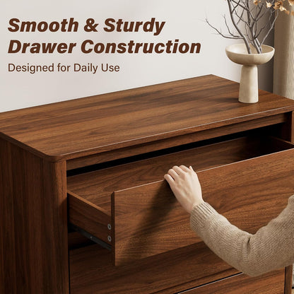 Furniway 31.5" Wide 3 Drawer Wood Dresser for Bedroom with Legs, Walnut