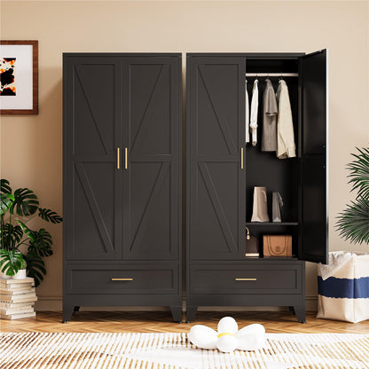 COFaR Peacock Blue Armoire Wardrobe, 71" Metal Closet with Reversible Hanging & Shelving Sections, Freestanding Storage Cabinet with Top Compartment & Adjustable Shelves