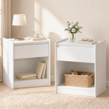 Black Nightstand with Charging Station, 24"H, 2 Drawers & Shelf